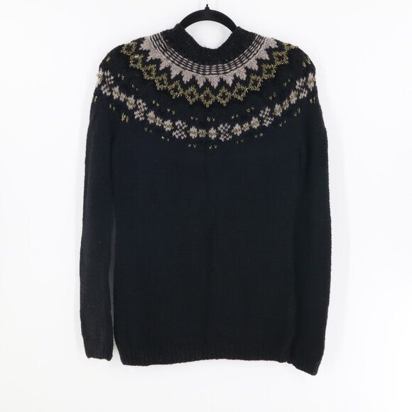 Brooks Brothers Wool Fair Isle Sweater Women S Black Layering Winter Sports Boho - Picture 4 of 14